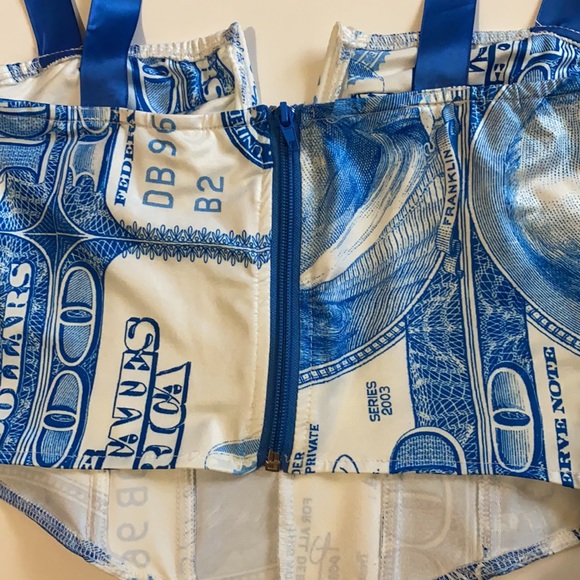 White and blue money print corset top. - Picture 3 of 4